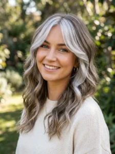 Silver face framing highlights hairstyle