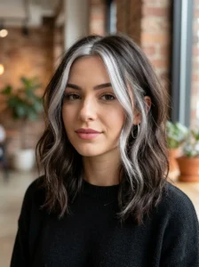Silver money piece hairstyle