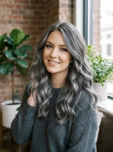 Smoky silver highlights hairstyle