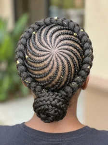 Spiral crown cornrows hairstyle