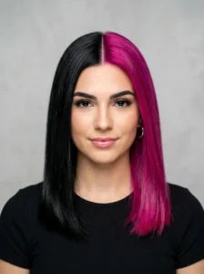 Split dye hair with two contrasting colors