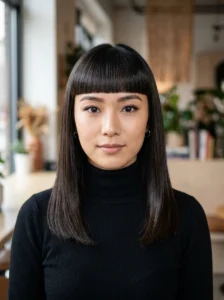 Straight across bangs hairstyle
