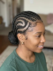 Swirl feed in cornrows hairstyle