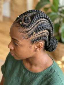 Large swirl cornrows hairstyle