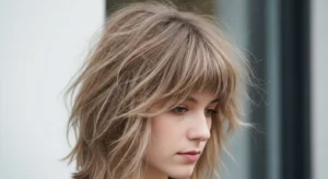Textured wolf cut with wispy curtain bangs