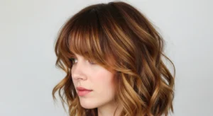 wavy wolf cut with feathered curtain bangs soft layered hair