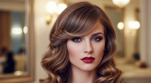 Glam wavy wolf cut with styled bangs and polished wave