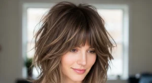 shaggy wolf cut with wispy curtain bangs textured hairstyle