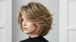 Short wolf cut without bangs with airy layers and crown volume