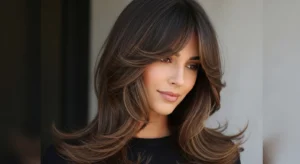 layered wolf cut with face framing curtain bangs