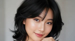 korean inspired short wolf cut with curtain bangs and soft curls