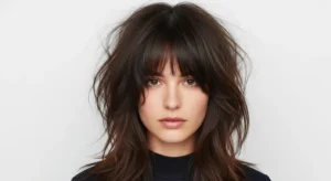 soft shaggy wolf cut with curtain bangs and light texture