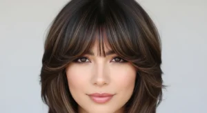 sleek wolf cut with curtain bangs polished layered hairstyle