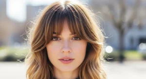 Natural wavy wolf cut with loose blended bangs, no heavy styling, daylight setting, fresh and simple look