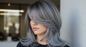 Wolf cut with orange bangs and textured layered style