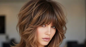 bold wolf cut with curtain bangs voluminous layered hairstyle