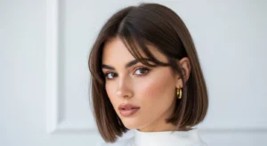 sleek short wolf cut with curtain bangs and polished finish