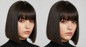 Sleek wolf cut with polished curtain bangs