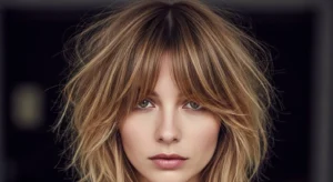 Messy wolf cut with feathered curtain bangs