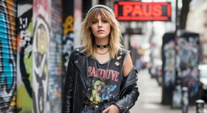 messy textured wolf cut with curtain bangs and edgy finish
