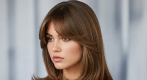 minimal wolf cut with light curtain bangs and subtle layers