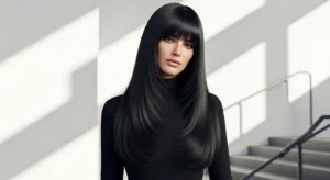 sleek long wolf cut with straight hair and curtain bangs