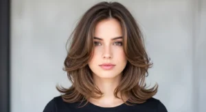 Medium length wolf cut without bangs with soft layered volume