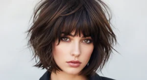 Choppy wolf cut with defined curtain bangs