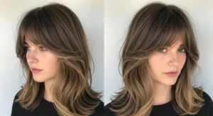 wolf cut with curtain bangs blended layered hairstyle