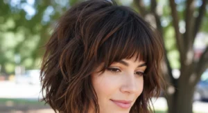 messy short wolf cut with curtain bangs and bedhead texture