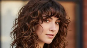 curly wolf cut with curtain bangs natural textured hairstyle