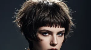 Edgy wolf cut with short curtain bangs