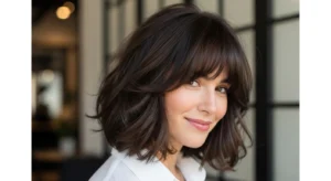 short wolf cut with curtain bangs chin length layered hairstyle