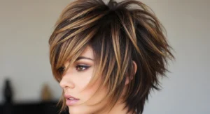razor cut short wolf hairstyle with curtain bangs