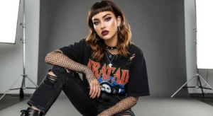 Short wavy wolf cut with micro bangs and edgy style