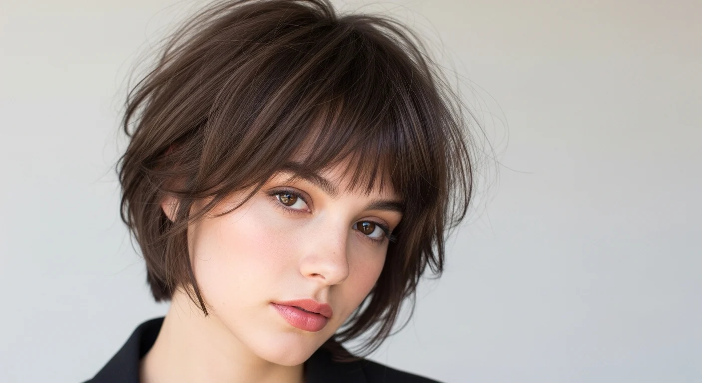 Short wolf cut with curtain bangs chic modern hairstyle