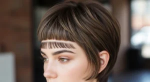 short wolf cut with micro curtain bangs and layered texture