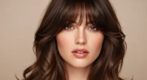 soft wolf cut with curtain bangs single image, face framing layered haircut with soft volume, modern feminine hairstyle inspiration