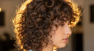 Curly wolf cut without bangs with layered natural curls