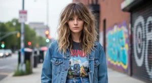 Shaggy wavy wolf cut with wispy bangs and textured layers