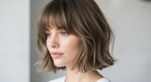 Short wolf bob with curtain bangs