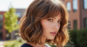 Wavy wolf cut with curtain bangs