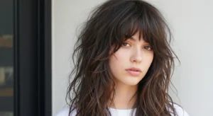 messy wolf cut with loose curtain bangs and natural texture