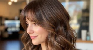 wavy wolf cut with feathered curtain bangs soft layered hair