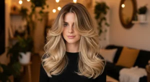 Long wolf cut without bangs with flowing layered hair