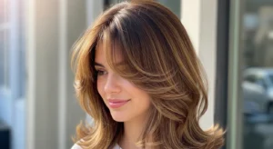medium wolf cut with curtain bangs shoulder length layered hairstyle