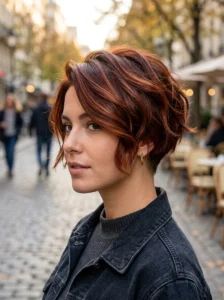 Auburn undercut bob with layered texture