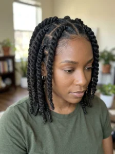 Barrel twist short locs hairstyle