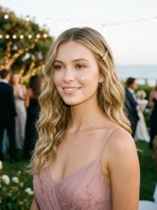 Beachy waves with middle part elegant prom hairstyle