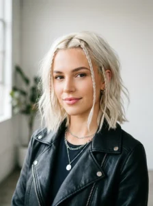 Bleached blonde hair with baby braids edgy look